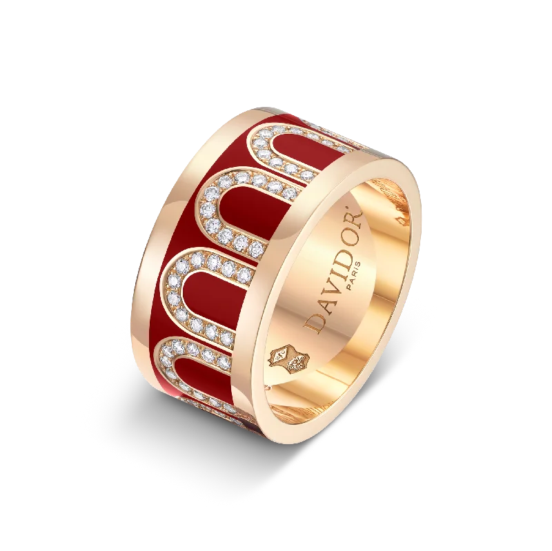 personalized necklaces for women -L'Arc de DAVIDOR Ring GM, 18k Rose Gold with DAVIDOR Bordeaux Lacquered Ceramic and Arcade Diamonds