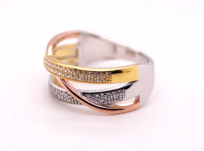 silver rings for women -3 Tone Collection - 3 Colour Ring Ref: 3COLR002