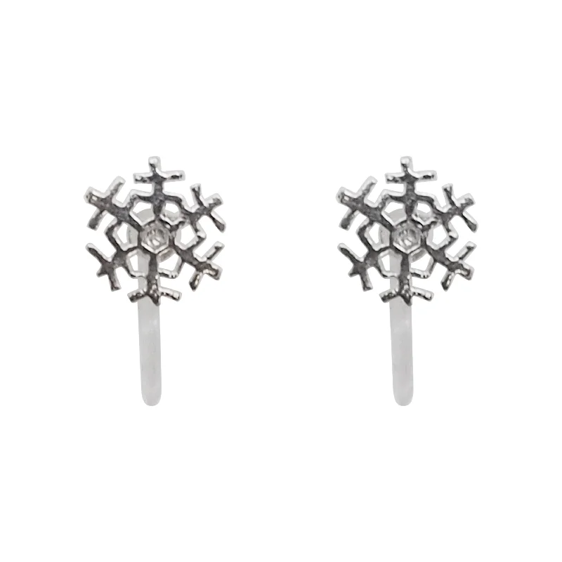 minimal earrings for women -925 Sterling Silver Snowflake Invisible Clip On Stud Earrings