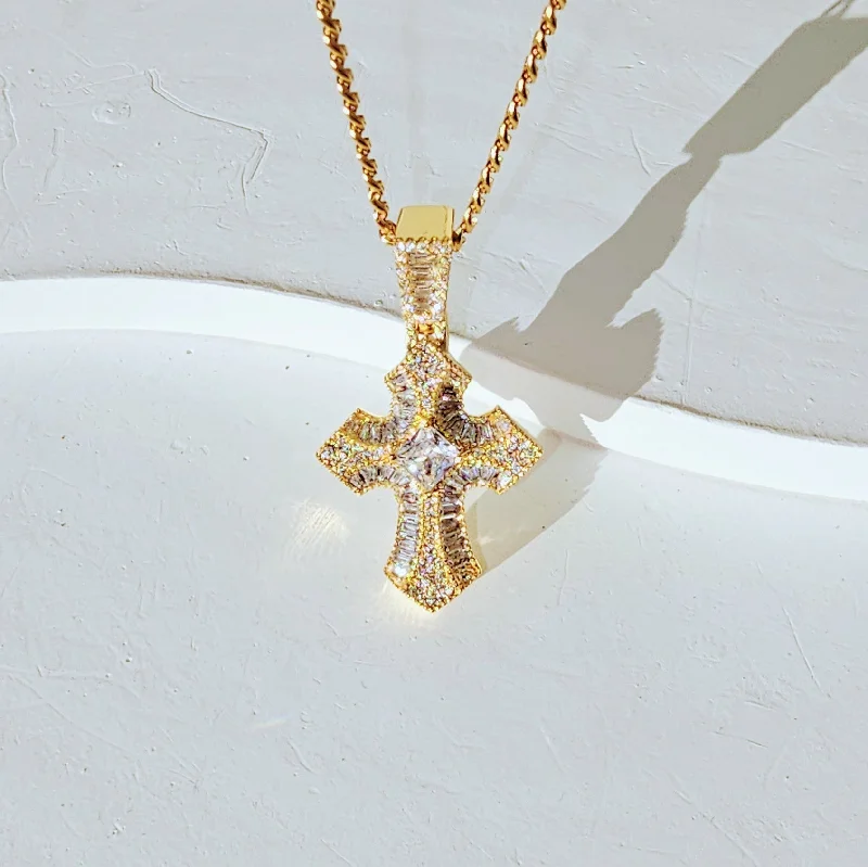 minimalist necklaces for women -Gold Victorian Crystal Cross Necklace