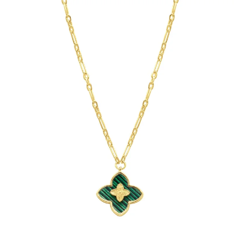 sapphire necklaces for women -14k Gold Plated Green Inlay Clover Necklace