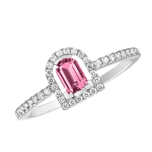 luxury necklaces for women -Couleur Sculptural Ring Pink Tourmaline, 18k White Gold with DAVIDOR Arch Cut and Brilliant Diamonds