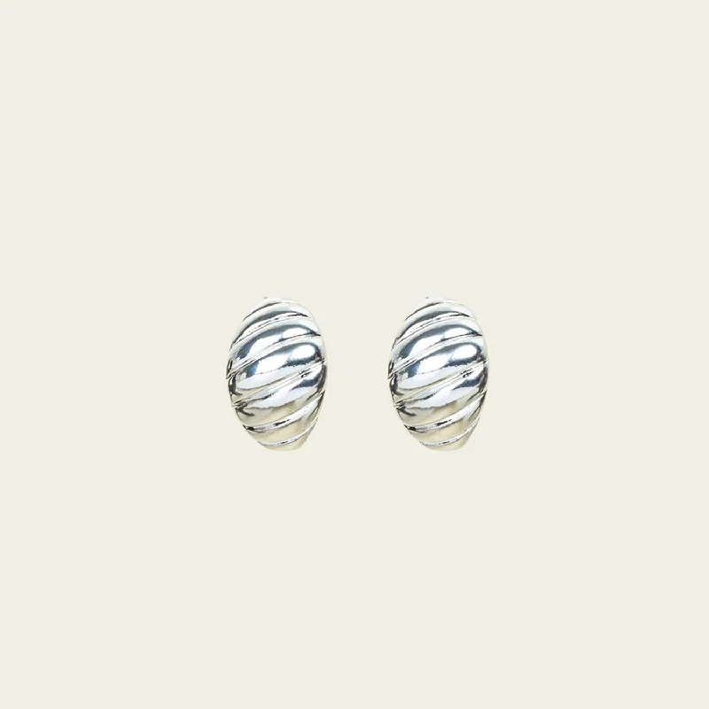 gold stud earrings for women -Croissant Dome Clip On Earrings in Silver