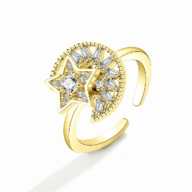 classic diamond rings -Luxe9172 Crescent & Star Rotating Ring