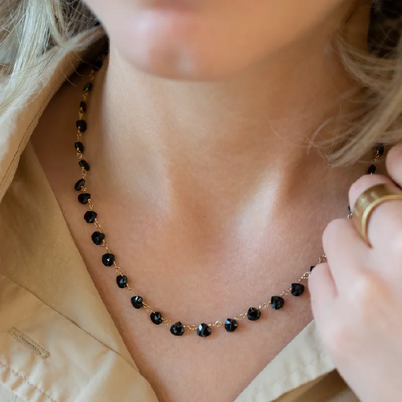 crystal drop necklaces for women -Heart-Shaped Black Spinel Necklace