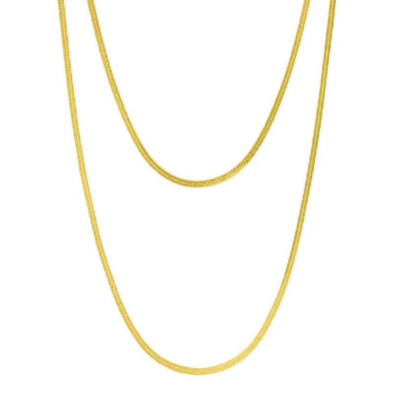 fashion pendant necklaces for women -Tarnish Resistant 14k Gold Plated Double Herringbone Chain Necklace