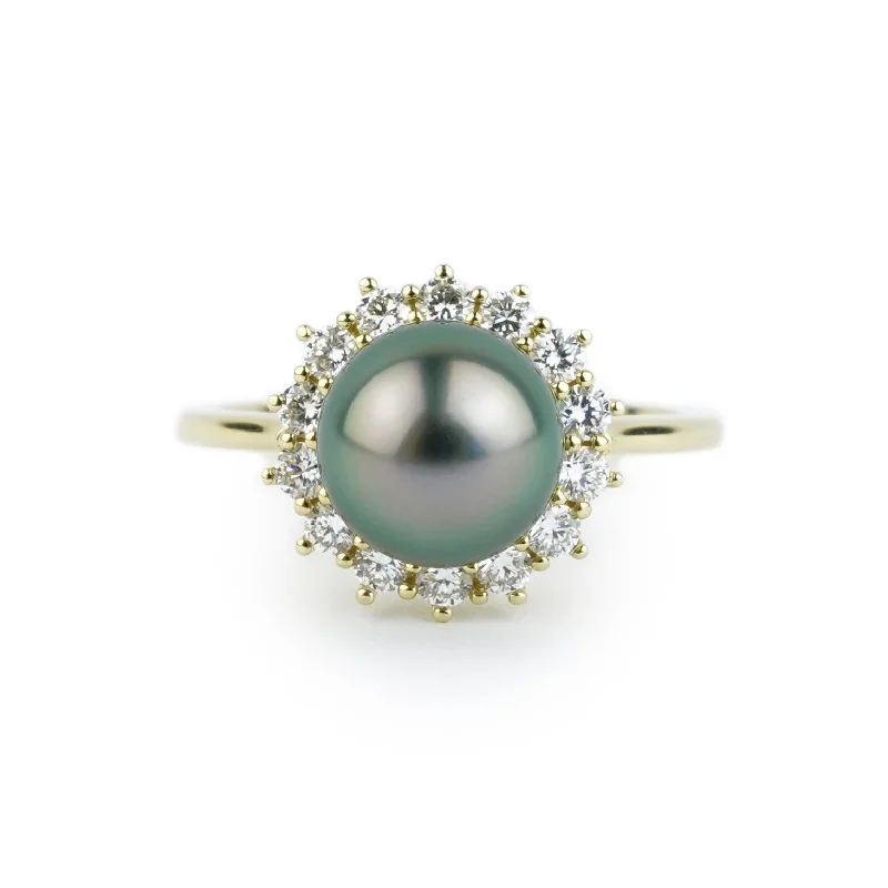 vintage rings for women -Tahitian Pearl & Diamond Soleil Ring