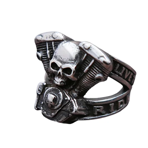 titanium rings for women -Stainless Steel Live to Ride V Twin Ring