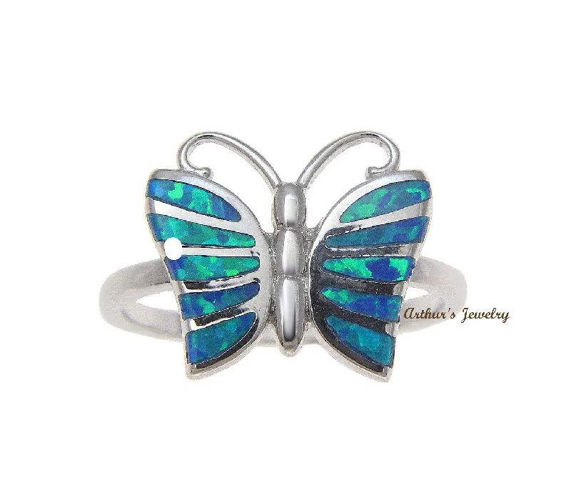 rose gold rings for women -INLAY OPAL HAWAIIAN BUTTERFLY RING SOLID 925 STERLING SILVER SIZE 5 - 10