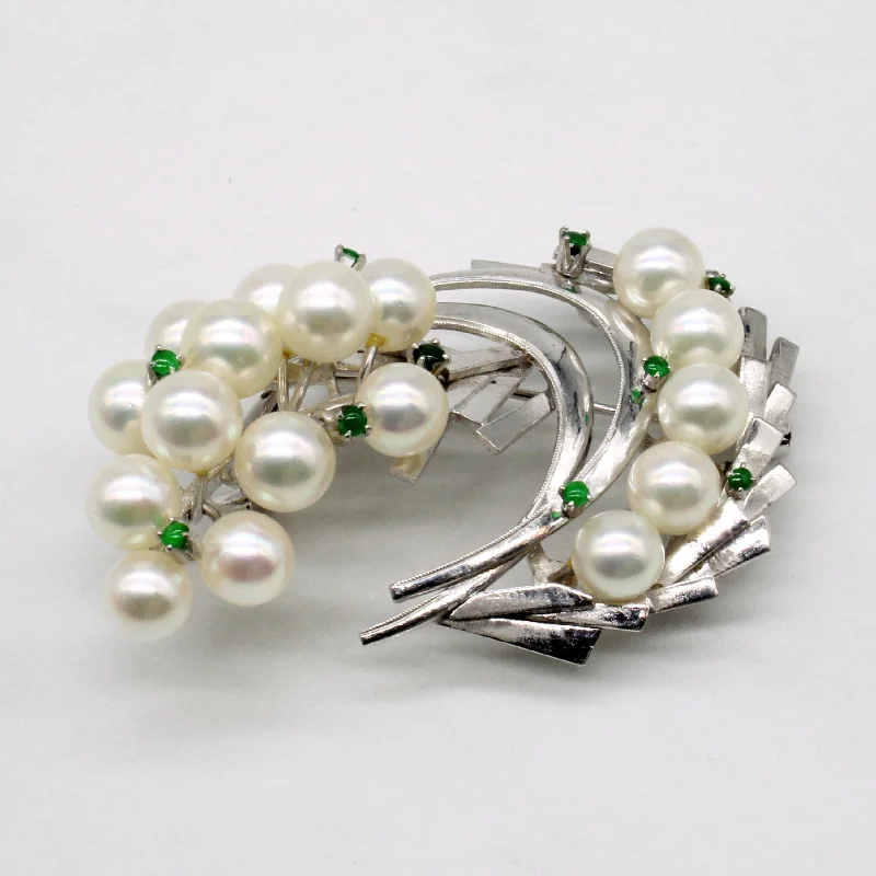 Pearl & Green Glass Brooch