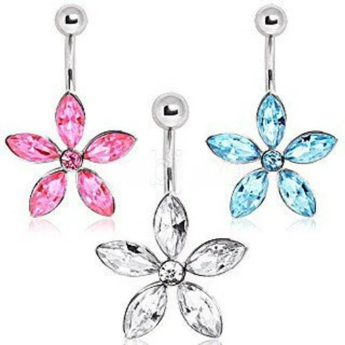 fashion cocktail rings -316L Surgical Steel Navel Ring with Star Shaped Flower