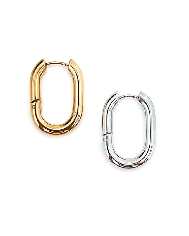 gold drop earrings for women -Eira Oval Hoop Earrings || Choose Color