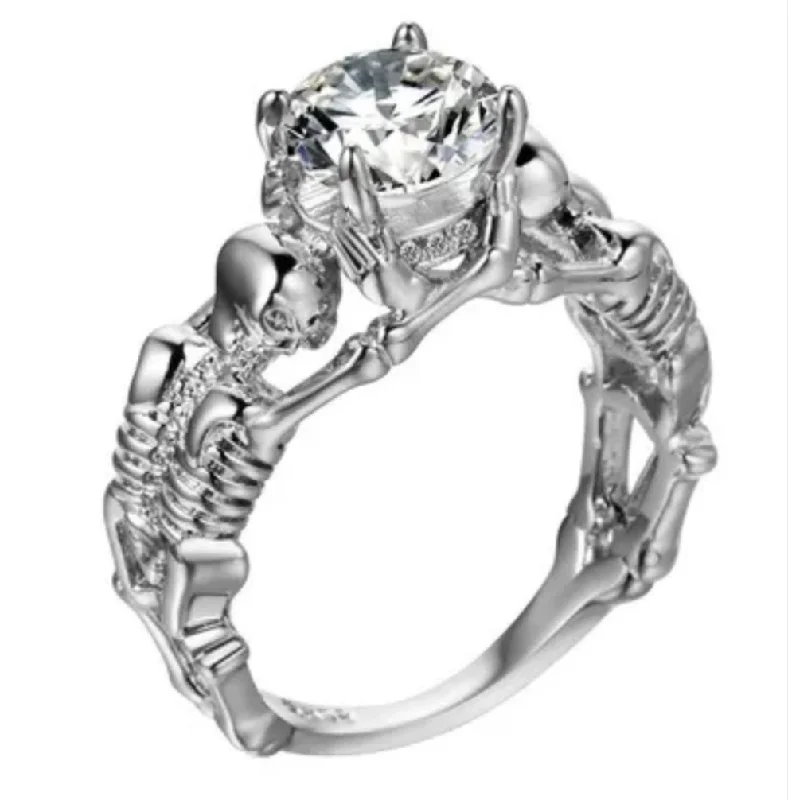 men's wedding rings -Stainless Steel Skeleton Clear CZ Ring