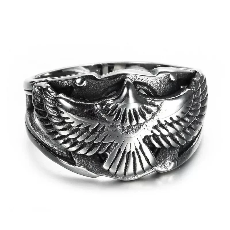 emerald-cut rings for women -Stainless Steel Swerving Eagle Ring