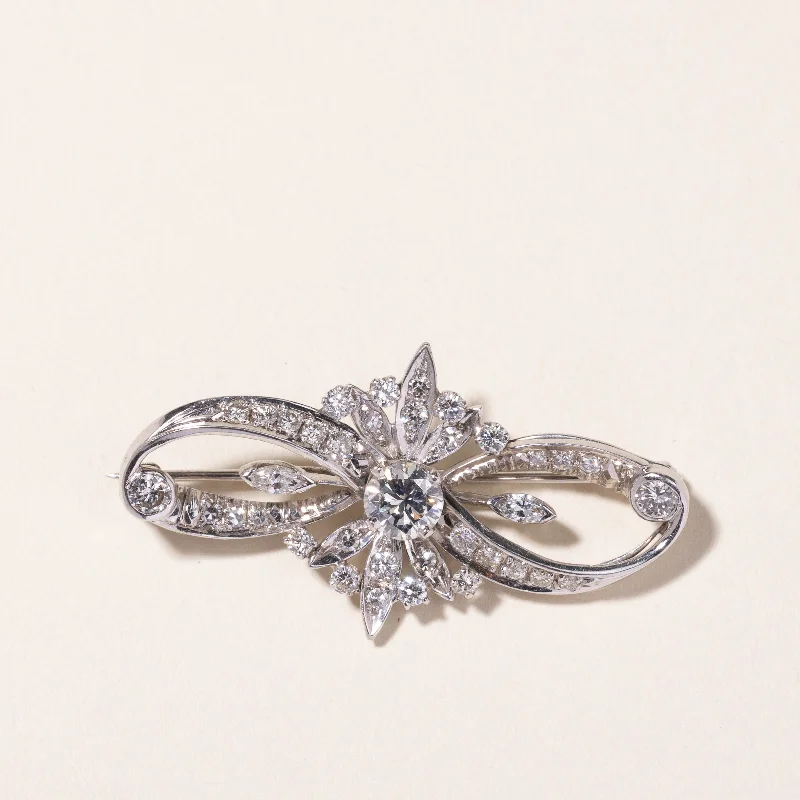 14k White Gold Diamond Brooch | 1.88ctw |