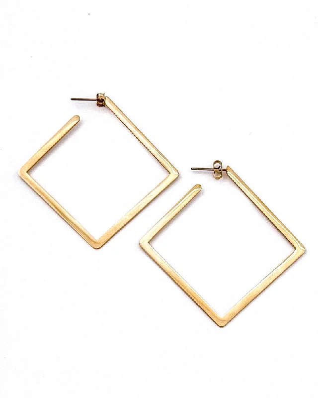 gold hoop earrings for women -Eliora Gold Open Square Earrings