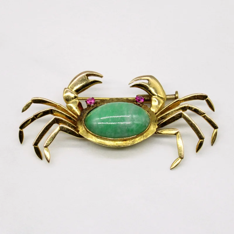 Jadeite & Synthetic Ruby Crab Brooch | 8.00ct, 0.05ctw |