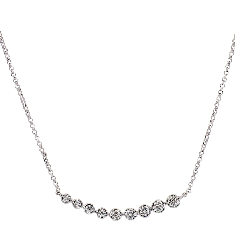 vintage crystal necklaces for women -18K White Gold Nine Round Brilliant Cut Graduated Diamonds Necklace