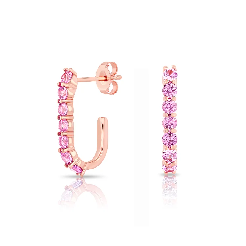 trendy silver earrings for women -Pink Sapphire Sparkler Pin Earrings