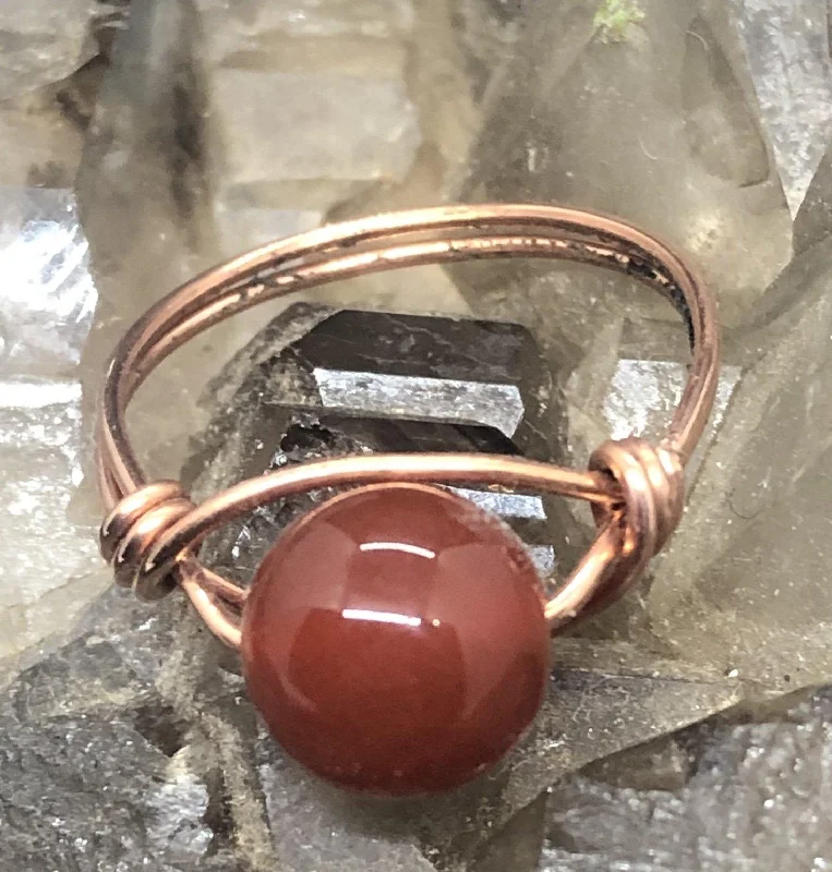 gold statement rings -Carnelian Copper Bead Ring