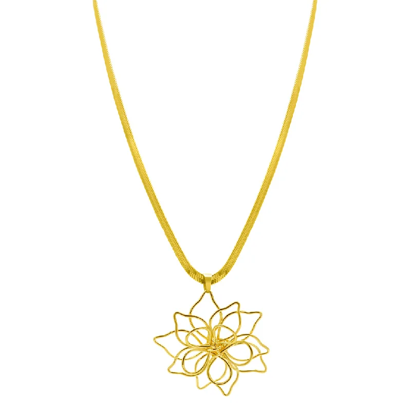 engraved gold necklaces for women -14k Gold Plated Herringbone Wire Flower Necklace