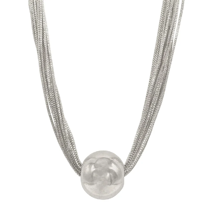 engraved silver necklaces for women -Silver Plated Multi Strand Ball Necklace