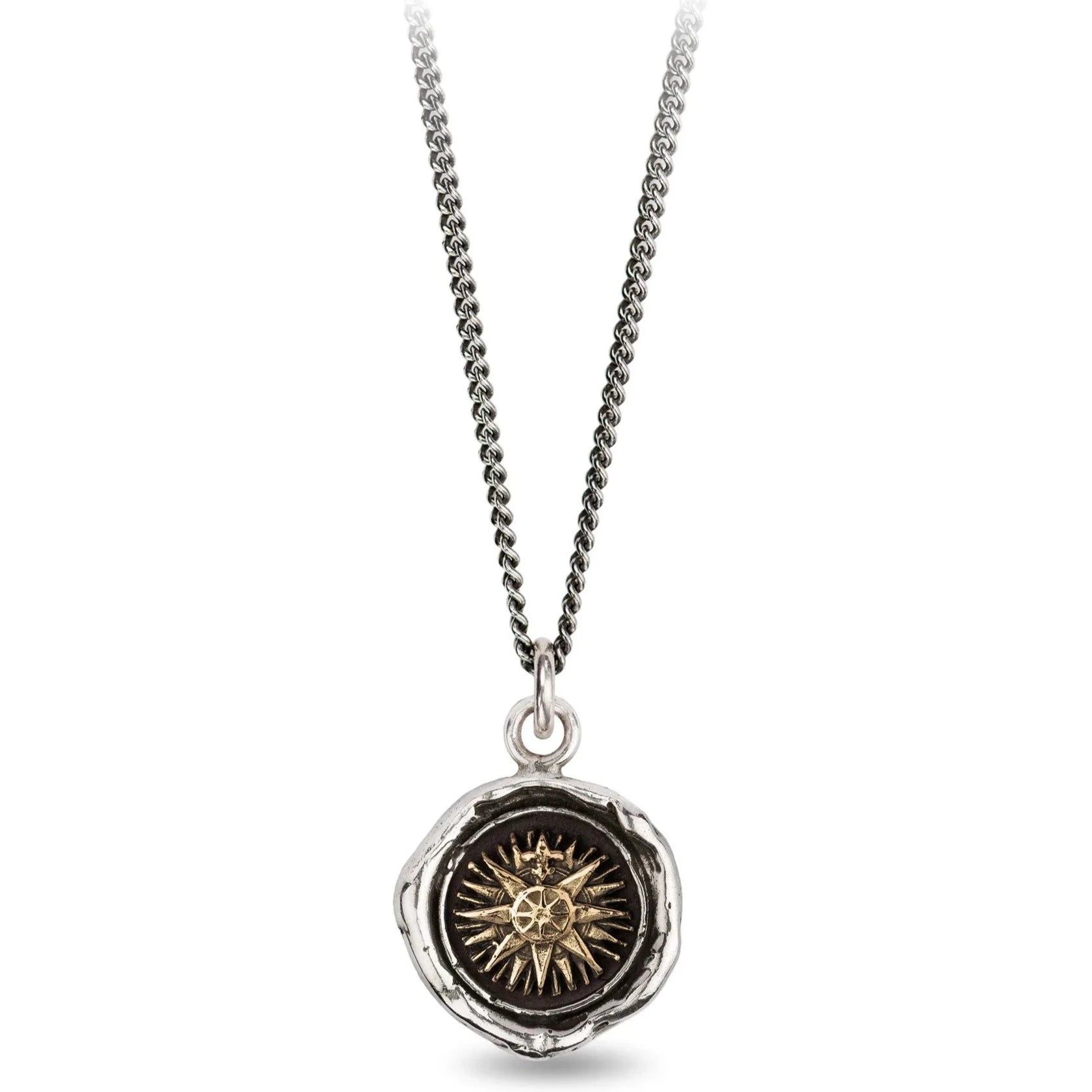 simple charm necklaces for women -Pyrrha 14K Yellow Gold on Sterling Silver "Direction" Talisman Pendant 18" Necklace