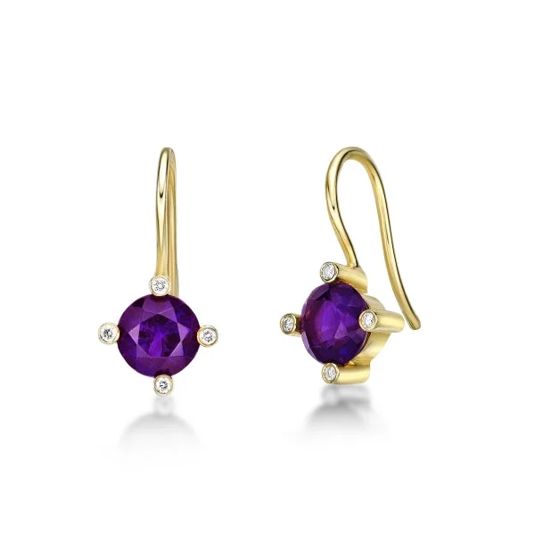 cute earrings for women -Donna Lacis - Amethyst and Diamond Hanging Earrings