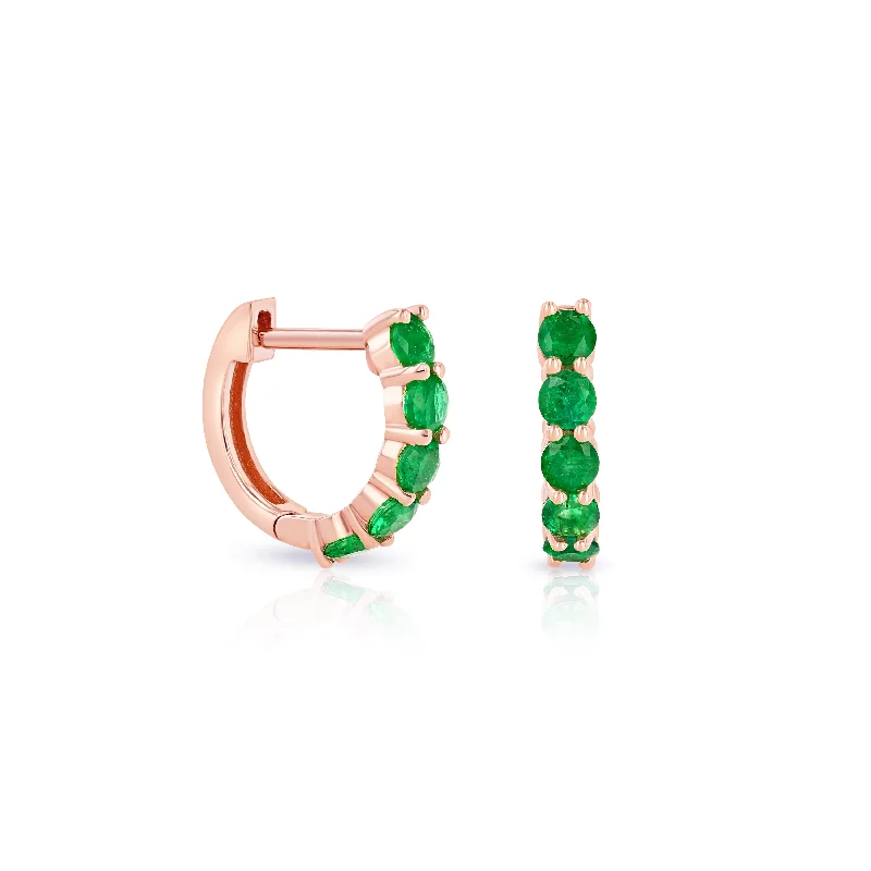 wedding earrings for women -Green Emerald Sparkler Huggies