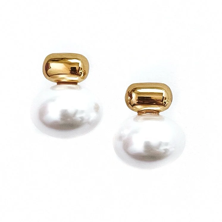 bold earrings for women -Emina Gold Pearl Stud Drop Earrings