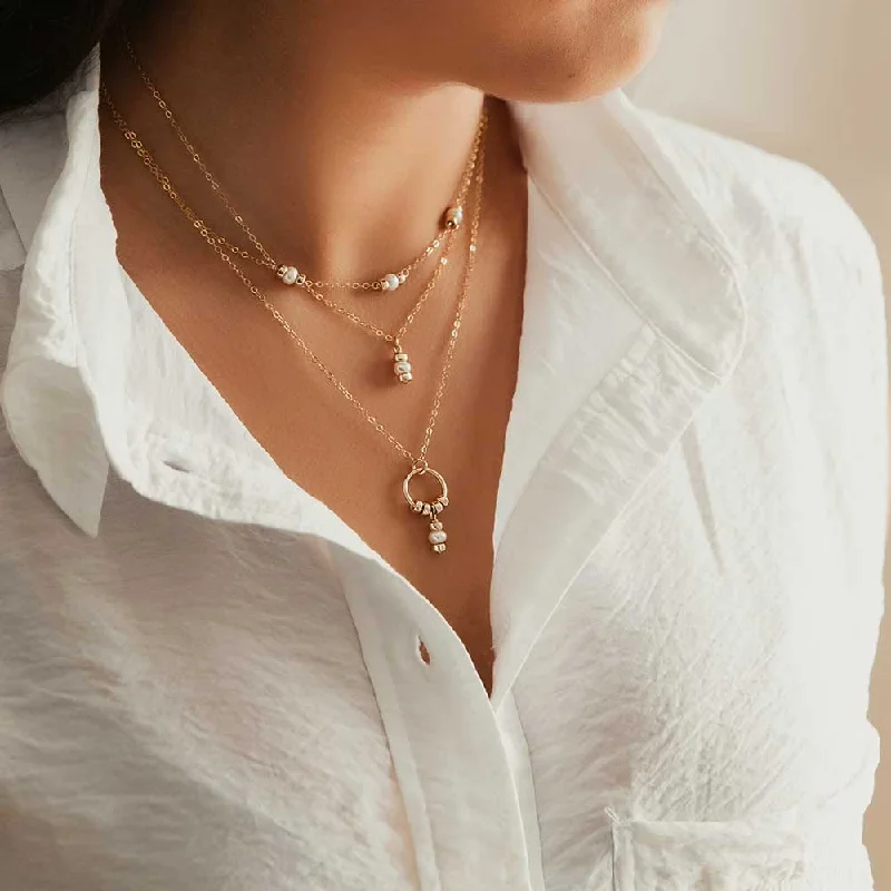 rose gold necklaces for women -Comfort Collection - White Pearl Bead Circle Necklace