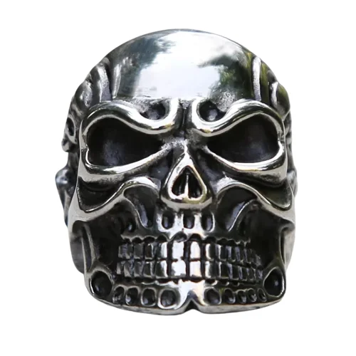 colorful rings for women -Stainless Steel Skull Face Ring