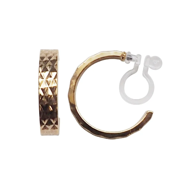 statement earrings for women -Gold Quilting Invisible Clip On Hoop Earrings