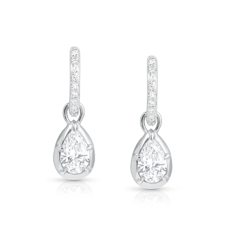 long earrings for women -Pear Rosette Pave Hoop Earrings