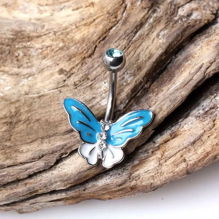 fashion gemstone rings -316L Stainless Steel Aqua Butterfly Navel Ring