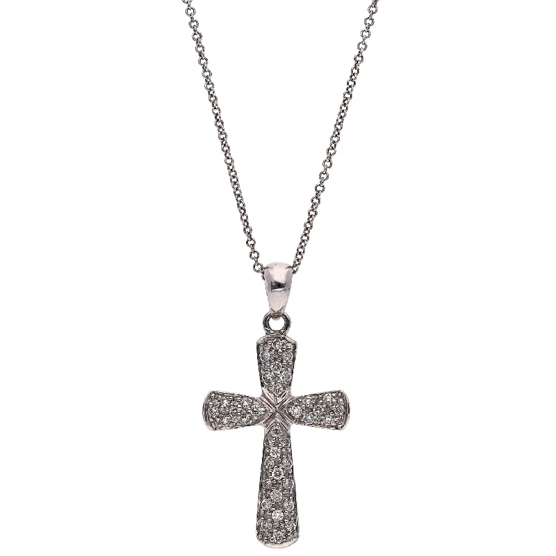 pearl chain necklaces for women -18K White Gold Diamond Cross Pendant with 18K White Gold Rolo Chain