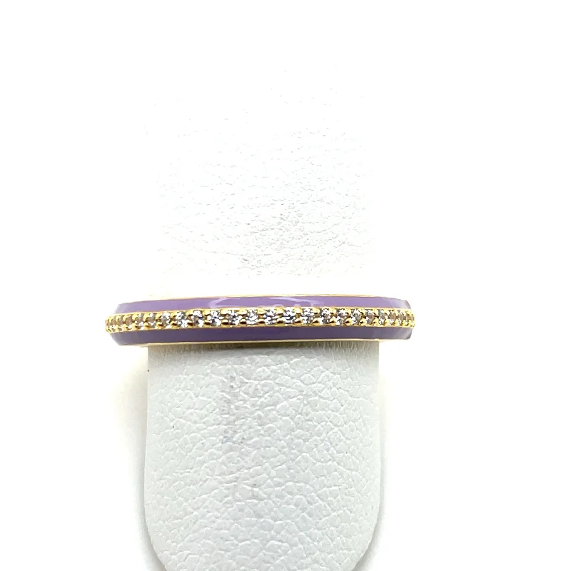 double band rings for women -SMALTO - Silver 925 Gold Plated & Purple Enamel Ring