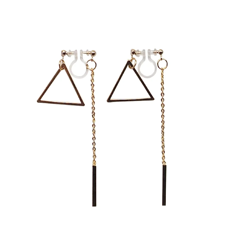 gemstone hoop earrings for women -Gold Double-Sided Triangle and Bar Invisible Clip On Earrings