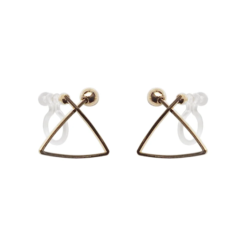 chunky earrings for women -Gold Geometric Triangle Invisible Clip On Stud Earrings