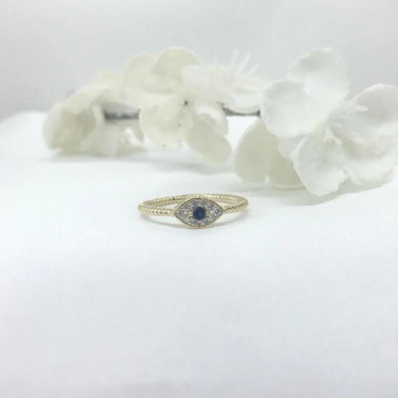 titanium rings for women -10k Gold Evil Eye CZ Ring