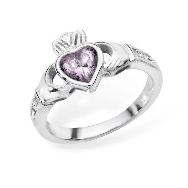 emerald-cut rings for women -June Birthstone Claddagh Ring - Sterling Silver