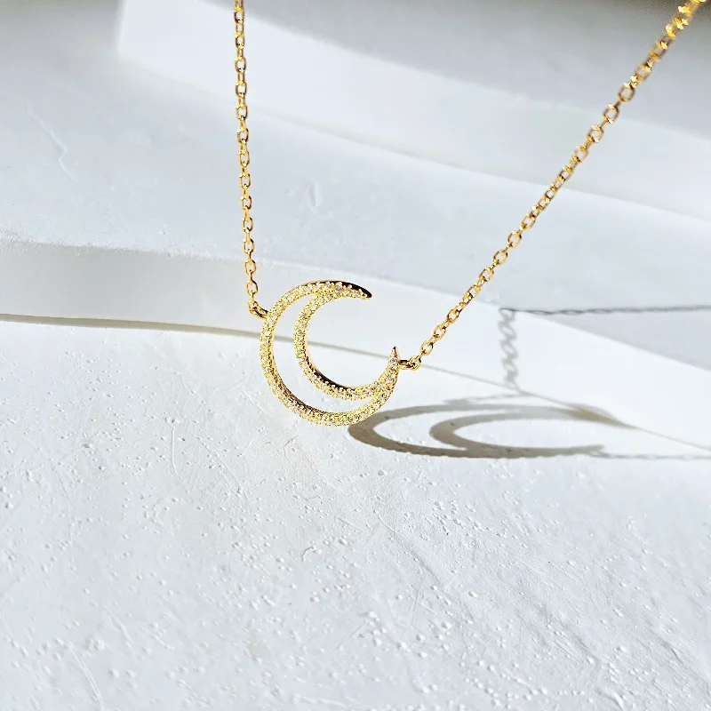 birthday gift necklaces for women -Gold Sterling Moon Necklace