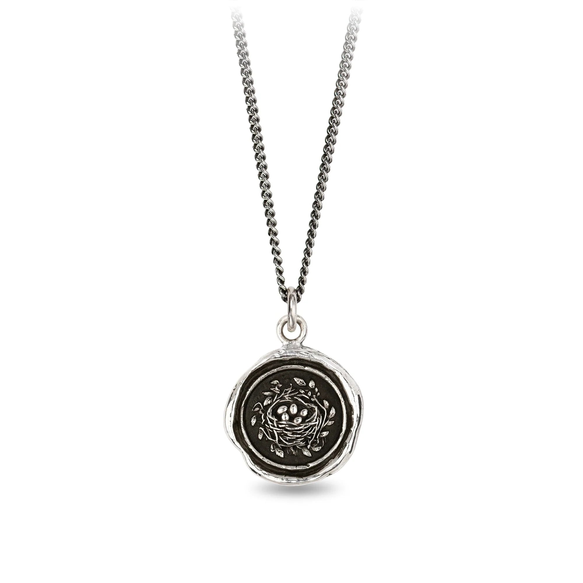 personalized gold necklaces for women -Pyrrha Sterling Silver "Safe and Sound" Talisman 18 Inch Curb Chain Necklace