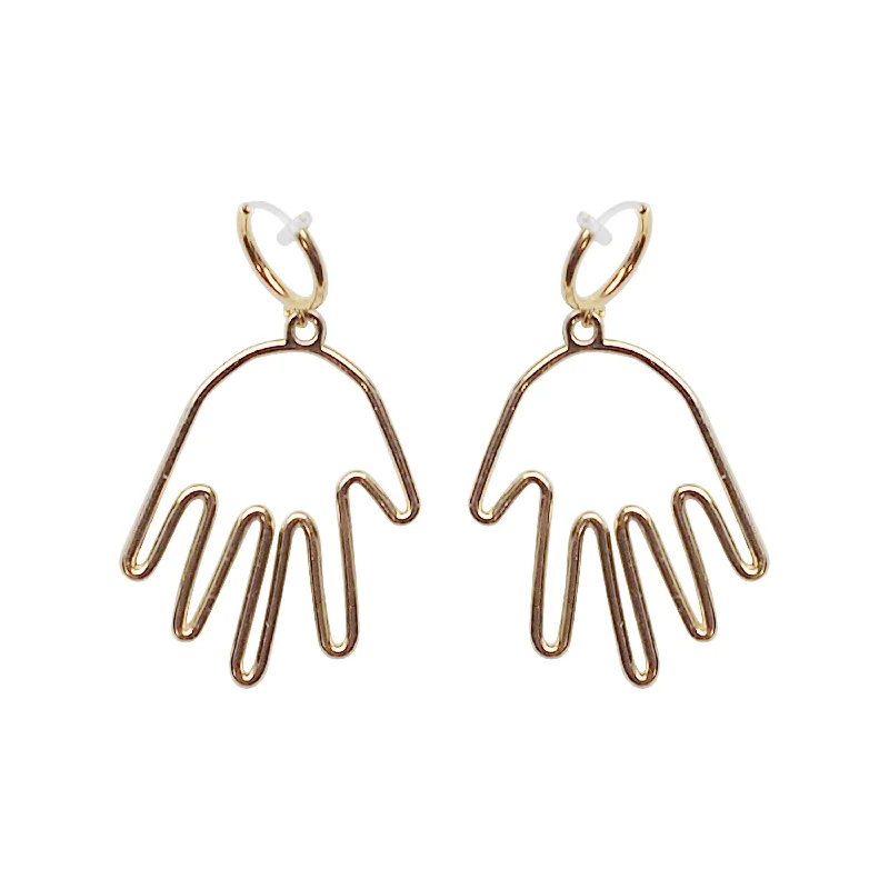 luxurious gold earrings for women -Gold hands clip on hoop earrings