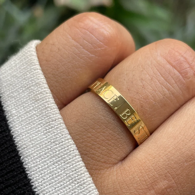 cocktail rings for women -'Peace, Be Still' Mini Affirmation Ring (Size 8)