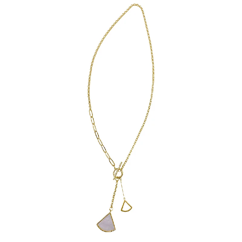 elegant pearl necklaces for brides -Tarnish Resistant 14k Gold Plated Mixed Chain Toggle Y- Ginko Leaf Drop Necklace