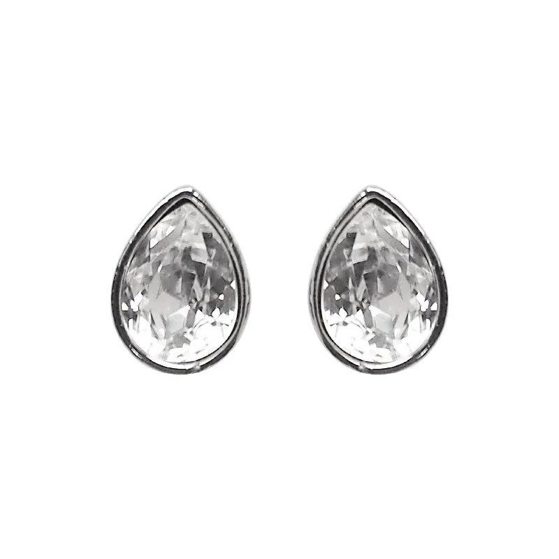 vintage gold earrings for women -Teardrop Cubic Zirconia Crystal Invisible Clip On Stud Earrings (Silver tone)