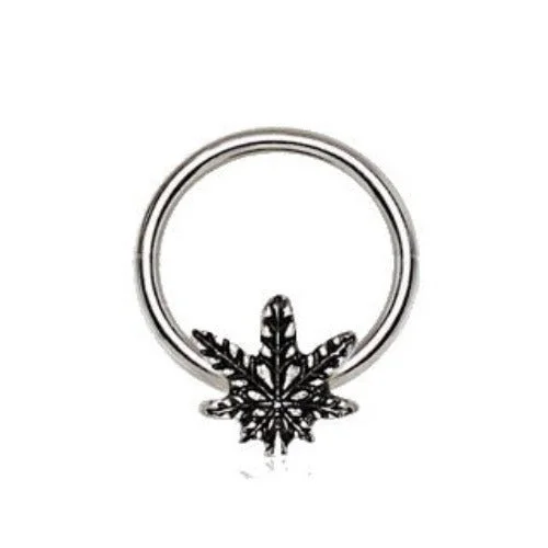 luxury gemstone rings -316L Stainless Steel Pot Leaf Snap-in Captive Bead Ring / Septum Ring