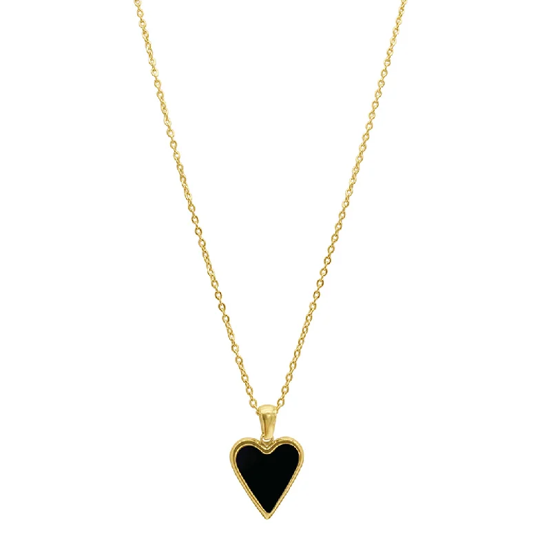 bohemian style necklaces for women -Tarnish Resistant 14k Gold Plated Black Heart Necklace