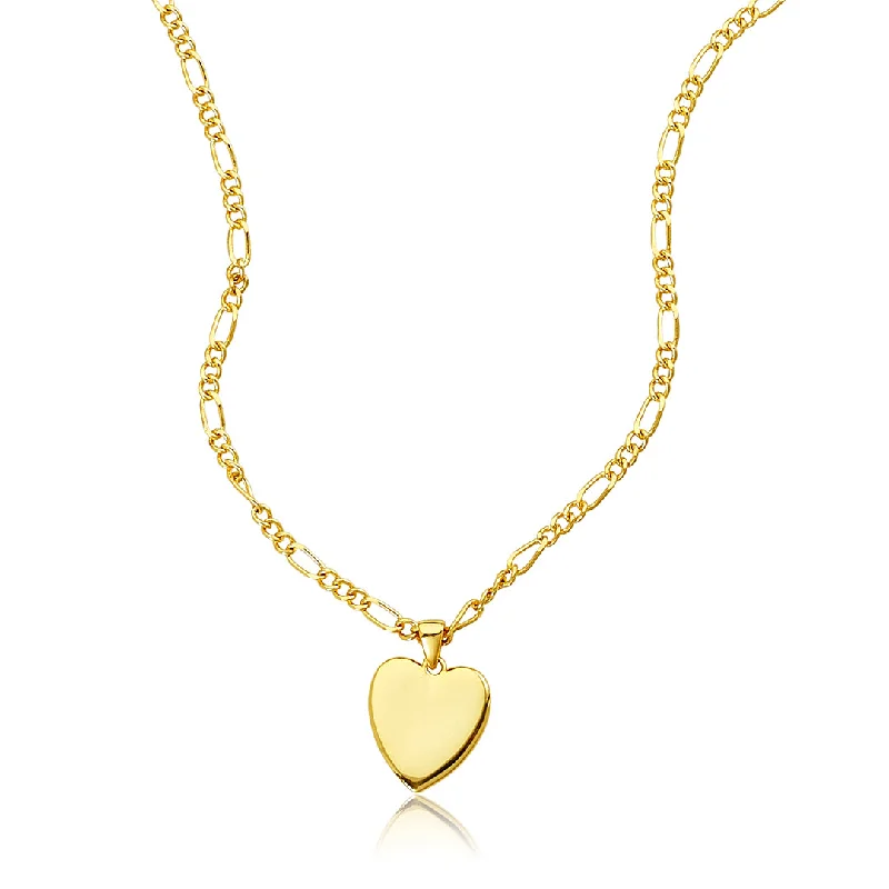 crystal necklaces for women -14k Gold Plated Figaro Chain Heart Necklace